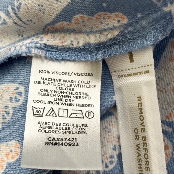 LOFT Butterfly Flutter Sleeve Midi Dress Sz 4 Blue/White Fluid Front‎ Slit - Picture 7 of 8